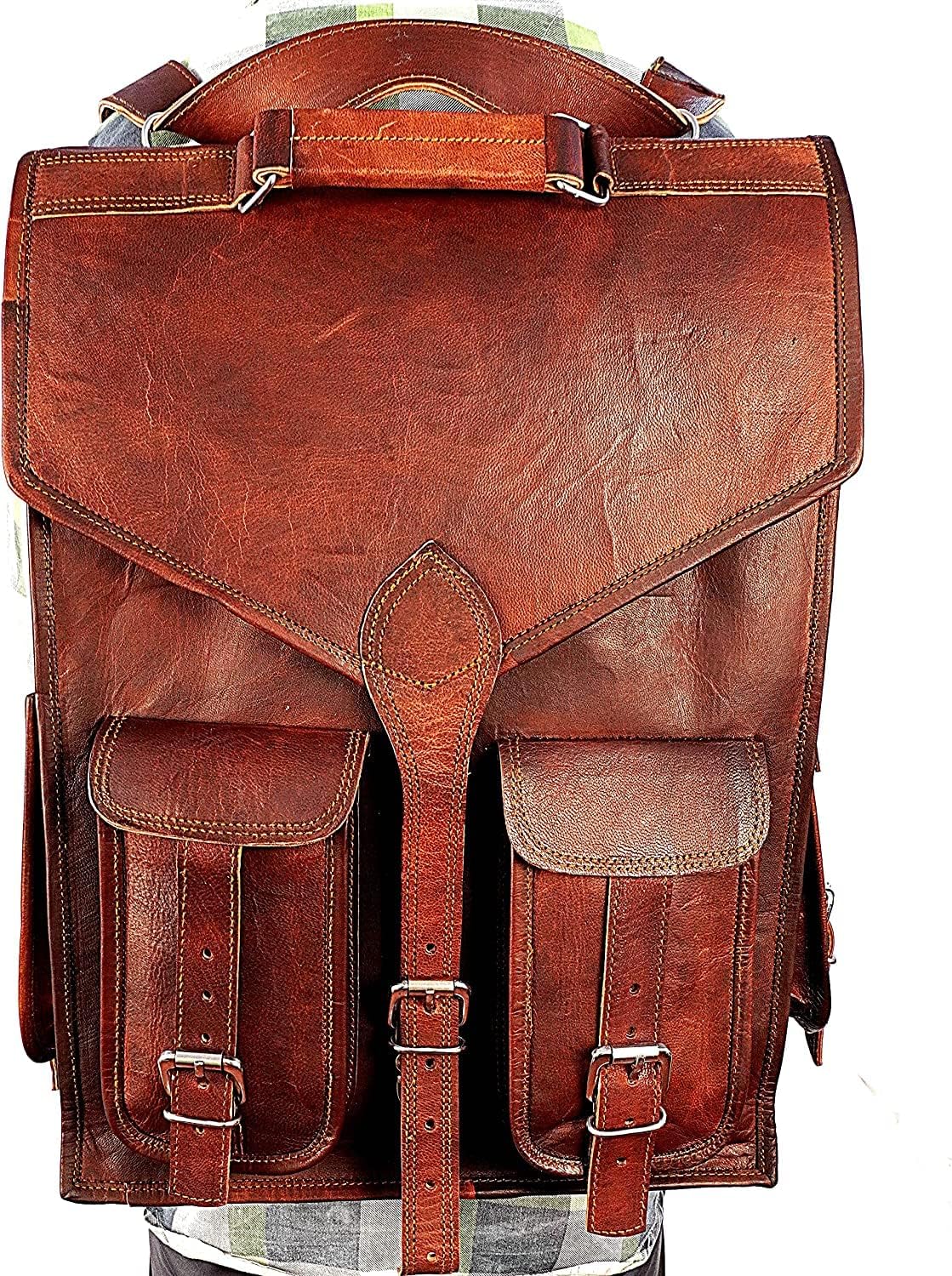 Shy Shy Let's Touch The Sky Vintage leather backpack Laptop Messenger Lightweight Rusksack Sling Bag Men Brown