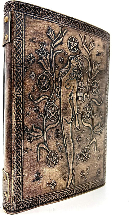 Leather Journal Diary Seven Stone Devil Queen Sketchbook Genuine Leather Bound Daily Notepad for Men & Women Unlined Paper 240 Kraft Pages, Handmade, 7/10 inch Charcoal Grey