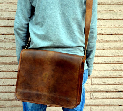 Leather Real Messenger bag for Laptop Briefcase Satchel Men and Women Messenger Handmade Bag Laptop Bag Satchel Bag Padded Messenger Bag Brown.