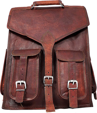 Shy Shy Let’s Touch The Sky 18" leather backpack Laptop Messenger Lightweight Rucksack Sling Bag Men (13" (W) x 18" (H)) Brown