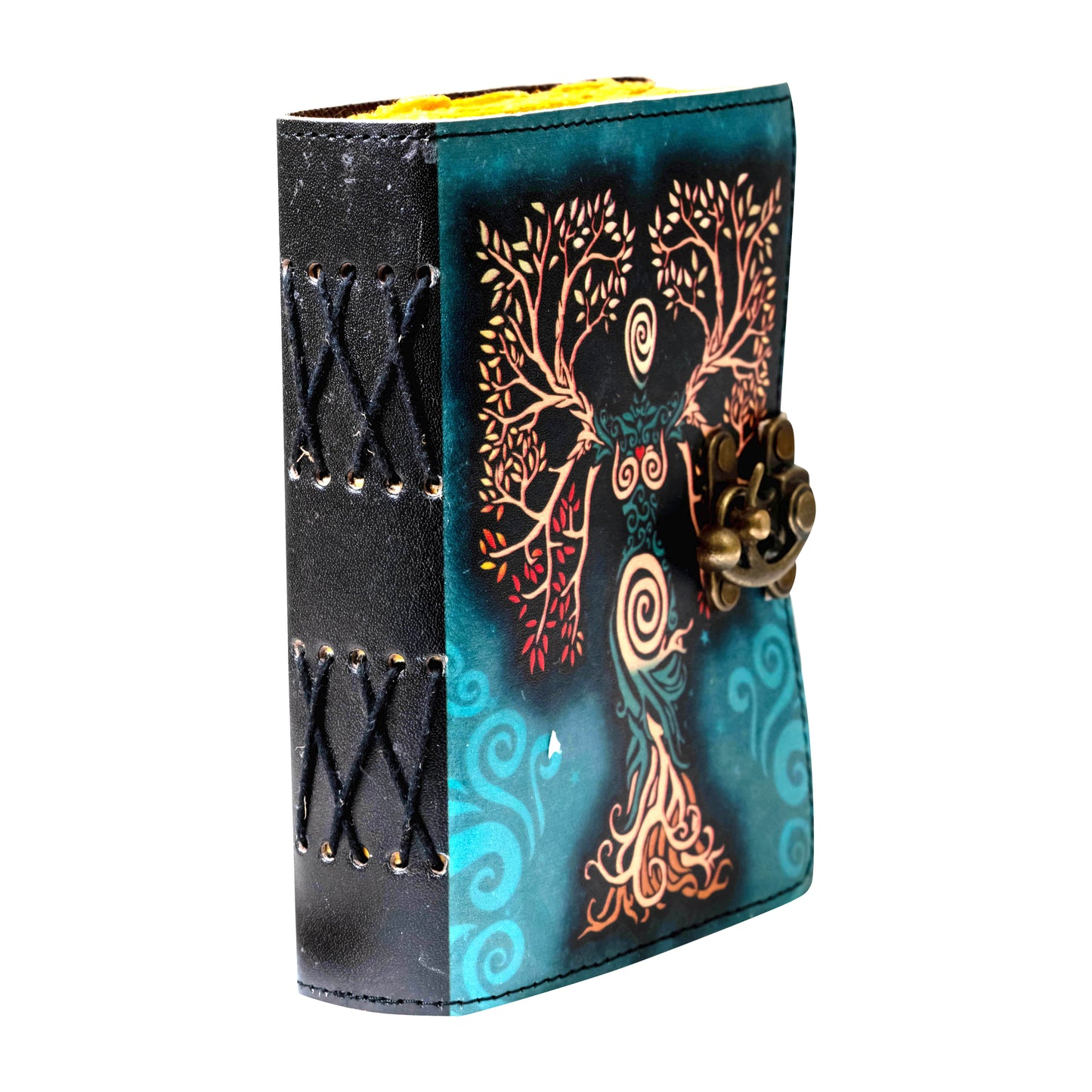 Shy Shy Let's Touch The Sky Leather Journal Black Spell Book of Shadows with Lock -Artists Book Embossed Prayer Pagan Antique Witch Wiccan Black Journal Notebook daily