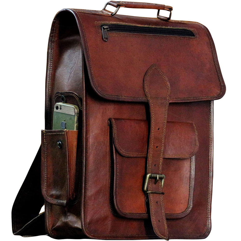 Shy Shy Let's Touch The Sky 16" Vintage leather Backpack Laptop Messenger Bag Lightweight College Rucksack Sling for Men Women