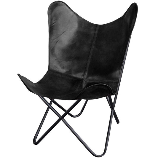 Shy Shy let's Touch The Sky Leather Butterfly Chair Black Living Room Chair Accent Chairs armless Chair Leather Chair with Black Metal Base (Iron Frame with Black Cover)