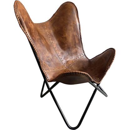 Shy Shy Brown Vintage Leather Arm Folding Chair/Genuine Antique Leather Butterfly Chair Home Décor/Handmade Chair (with Fold-able Stand) - Camping-Hiking-Chairs