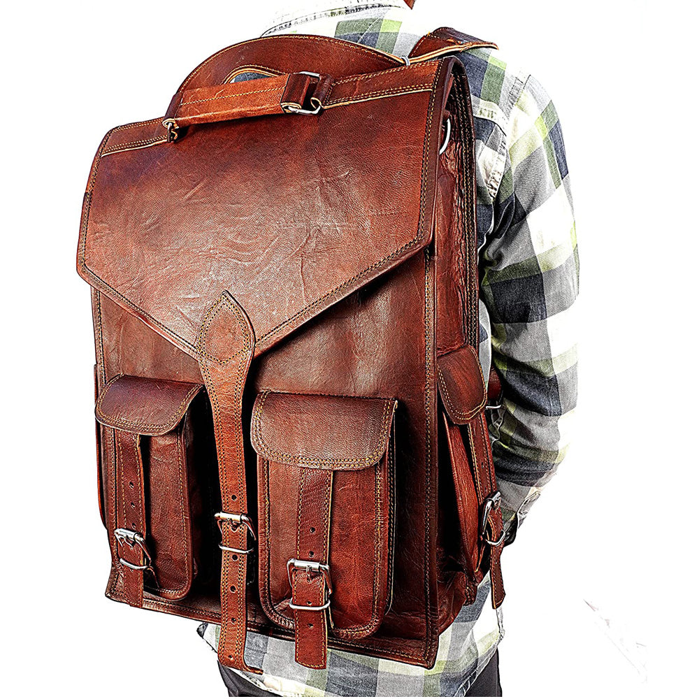 Shy Shy Let's Touch The Sky Vintage leather backpack Laptop Messenger Lightweight Rusksack Sling Bag Men Brown