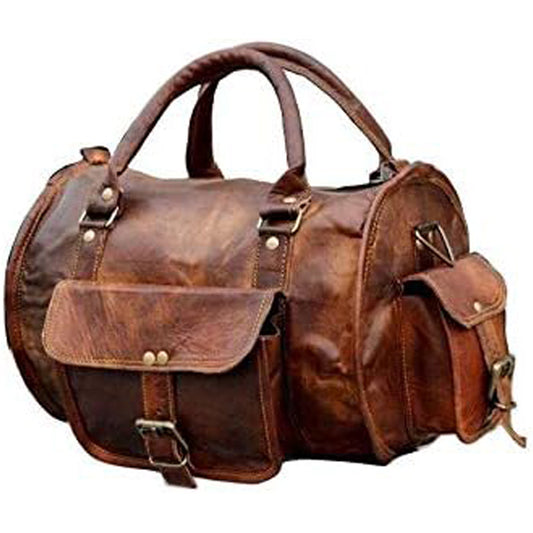 Leather Genuine Vintage Men’s Duffel Sports Gym, Travel, Carry-on Luggage Bag, Rich Brown