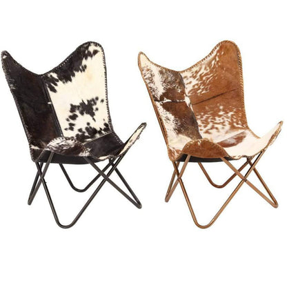 Shy Shy Let’s Touch The Sky Home Decor Genuine Goat Leather Butterfly Arm Chair with Black/Brown White Hair on Cover (White and Brown with Ross Gold)