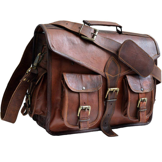 15 Inch Rustic Vintage Leather Messenger Bag Leather Laptop Bag Men's Leather Briefcase Satchel Bag
