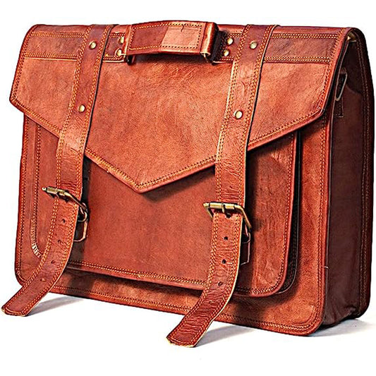 Handmade Leather Messenger Laptop Computer Satchel Distressed Bag (13" X 18") Stylish Backpack and Briefcase Bag for Men