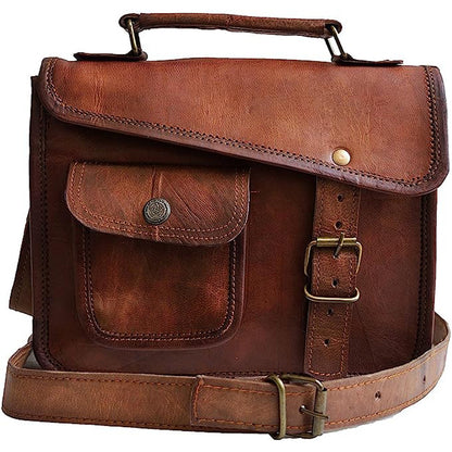 11-inch Vintage Handmade Leather Messenger Bag for Office Document Briefcase and iPad