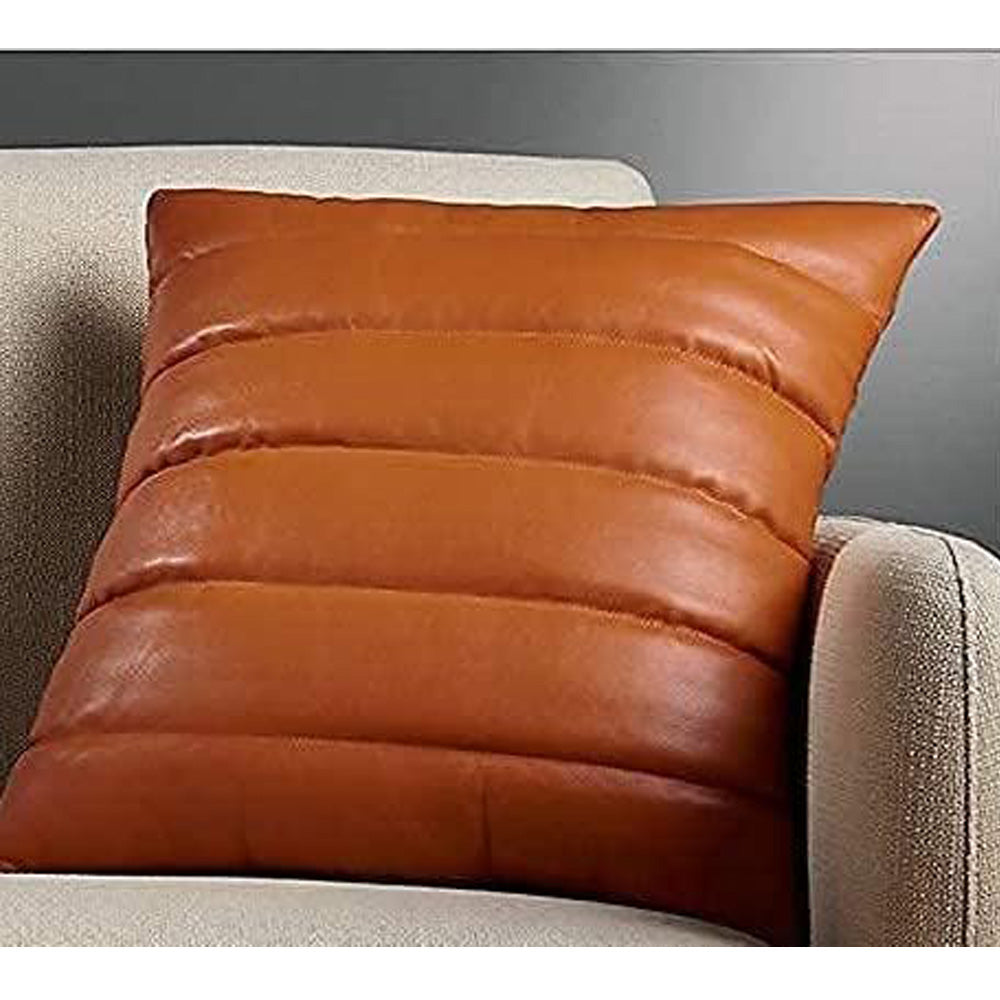 Leather Pillow/Cover – 15x15 Sofa Cushion Case - Decorative Throw Covers for Living Room & Bedroom – Modern Solid Decorative Square Pillow – Hand Stitched Leather Couch & Cases