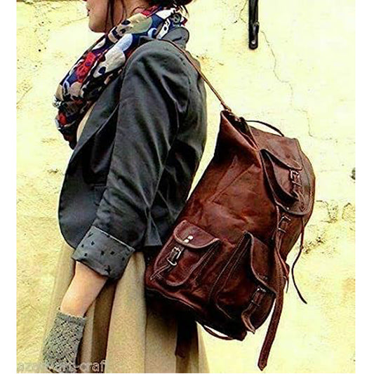 Shy Shy Let’s Touch The Sky Rustic Vintage Leather Backpack Travel Rucksack knapsack Daypack Bag for Men Women Brown